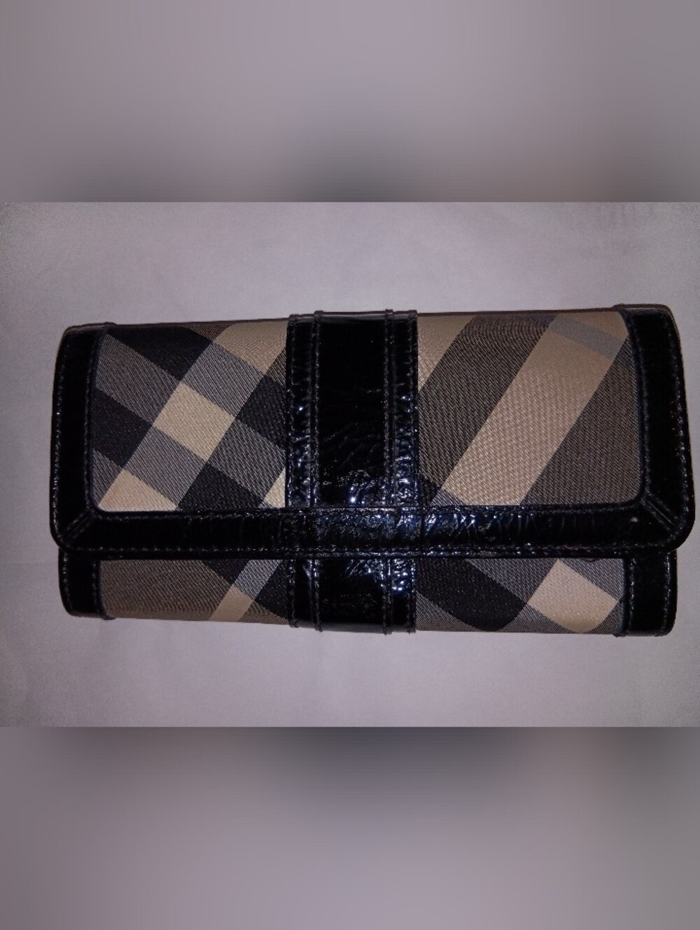 Burberry Plaid Canvas Clutch Wallet in Beige and Black
